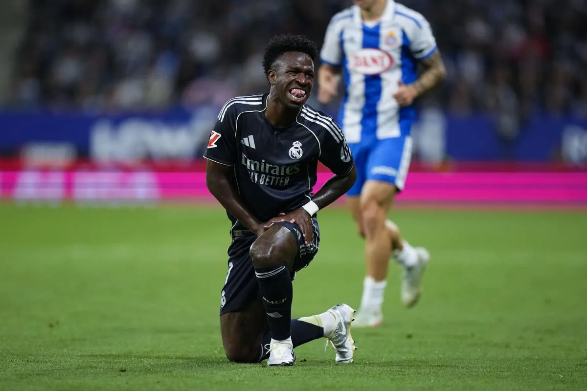 Real Madrid's Vinicius Junior reacts during the Spanish LaLiga soccer match between Espanyol and Real Maddrid at RCDE Stadium, in Barcelona, Catalonia, Spain, 3 May 2026. EFE/Siu Wu